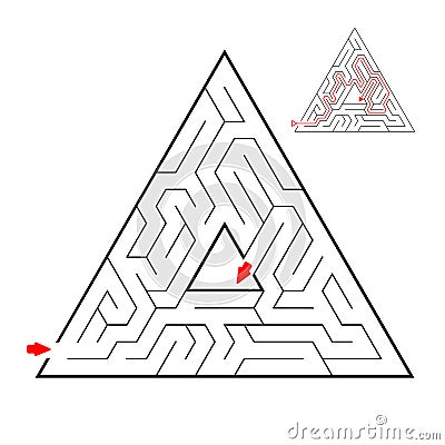 Triangular black labyrinth on white background. Children maze. Game for kids. Children puzzle. Help find a way out. Vector Illustration