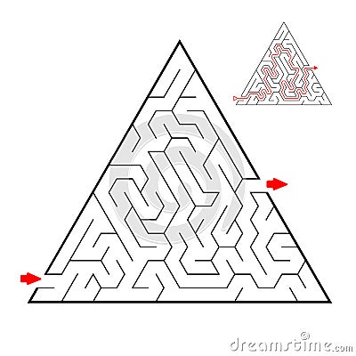 Triangular black labyrinth on white background. Children maze. Game for kids. Children puzzle. Help find a way out. Vector Illustration