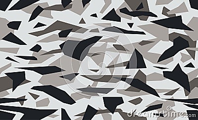 Triangular camouflage pattern background, seamless vector illustration. Masking geometric camo, repeat print. Grey black and white Vector Illustration