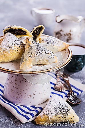 Triangular cookies with poppy seeds Stock Photo