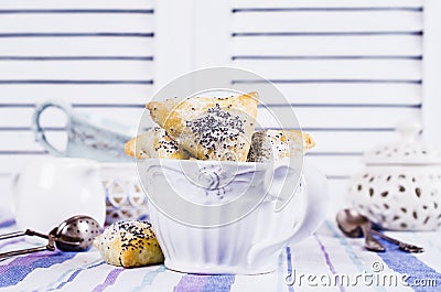 Triangular cookies with poppy seeds Stock Photo