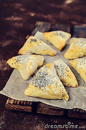 Triangular cookies with poppy seeds Stock Photo