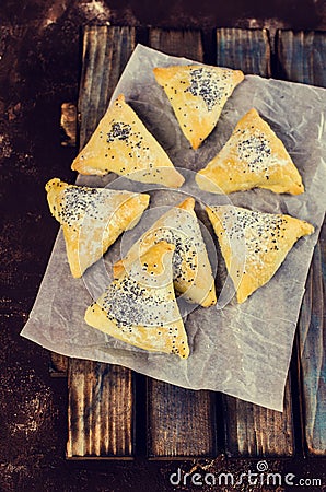 Triangular cookies with poppy seeds Stock Photo