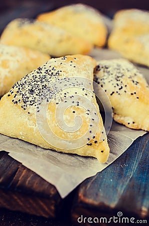 Triangular cookies with poppy seeds Stock Photo