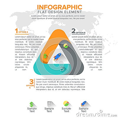 Triangular diagram chart. Triangle with 3 steps parts. Triangle design element Vector Illustration