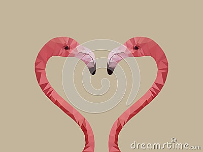 Flamingo, Triangular flamingo polygonal model, heads facing each other forming a heart symbol Stock Photo