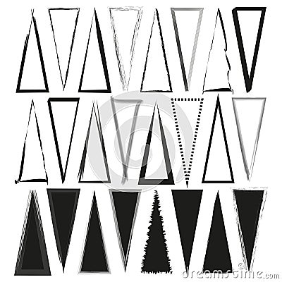 Triangular forms Vector variety. Black and white triangle set. Different styles and strokes. Vector Illustration