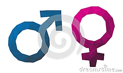 Triangular gender symbol. Male female. Red and blue icons. Vector Illustration