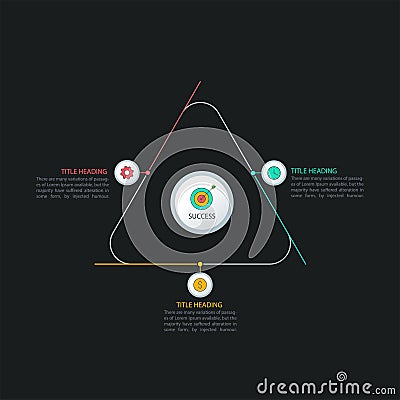 Triangular infographics, three step process, multicolor infographics template for corporate business presentations Vector Illustration