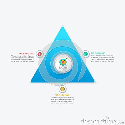 Triangular infographics, three step process, multicolor infographics template for corporate business presentations Vector Illustration