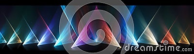 Triangular light beams in various colors create a dynamic and immersive visual experience Stock Photo