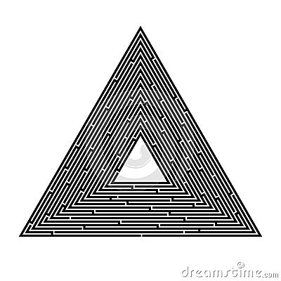 Triangular maze on a white background, pyramid, search for an exit, solution Vector Illustration