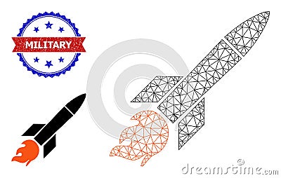 Triangular Mesh Missile Icon and Textured Bicolor Military Stamp Cartoon Illustration
