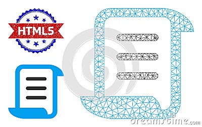 Triangular Mesh Page Scroll Icon and Grunge Bicolor Html5 Stamp Vector Illustration