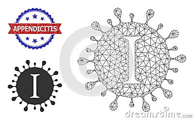 Triangular Mesh Yota Coronavirus Icon and Distress Bicolor Appendicitis Watermark Vector Illustration