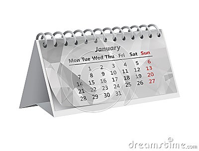 grey triangular month january of 2019 on desk paper calendar on a white background Vector Illustration