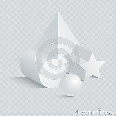 Triangular and Pentagrammic Prism with Sphere 3D Vector Illustration
