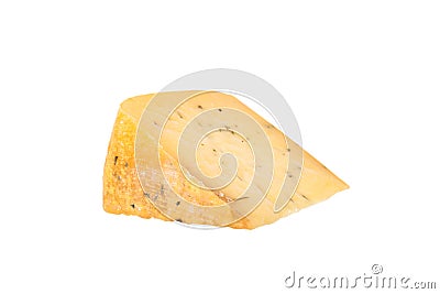 triangular piece of cheese with herbs isolated on a white background Stock Photo