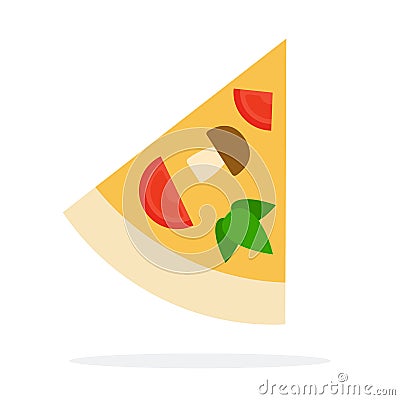 Triangular slice of pizza flat isolated Vector Illustration