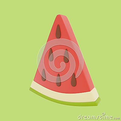 Triangular slice of red watermelon on green background. 3D rendering Stock Photo
