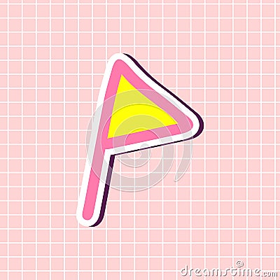 Triangular small flag yellow color sticker isolated on textured background. Cute girly element. Vector checkbox Cartoon Illustration