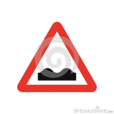 Triangular traffic signal in white and red, isolated on white background. Warning of humb or rough road Vector Illustration