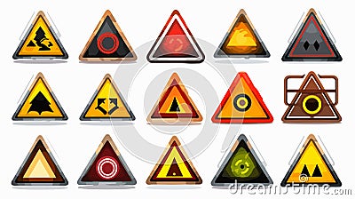 Triangular Warning Hazard Icons Vector Set Vector Illustration