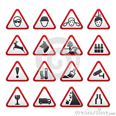 Triangular Warning Hazard Signs set Vector Illustration