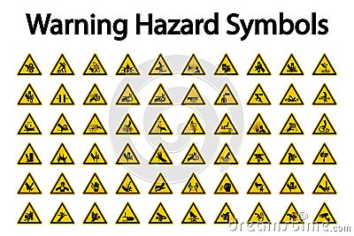 Triangular Warning Hazard Symbols labels On White Background Vector Illustration