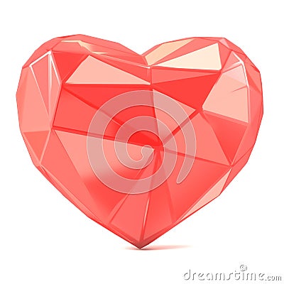 Triangulated glossy heart shape. 3D render Cartoon Illustration