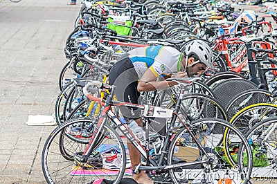 Triathlete in the cycle transition Editorial Stock Photo