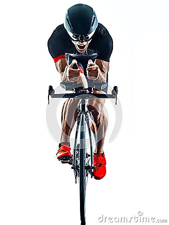 Triathlete triathlon Cyclist cycling silhouette isolated white b Stock Photo