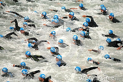 Triathletes on Start Editorial Stock Photo