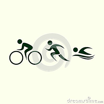 Triathlon activity icons - swimming, running, bike. Stock Photo