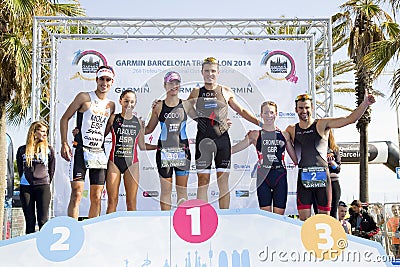 Triathlon Barcelona - Podium Editorial Stock Photo
