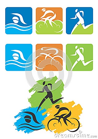 Triathlon icons buttons Vector Illustration