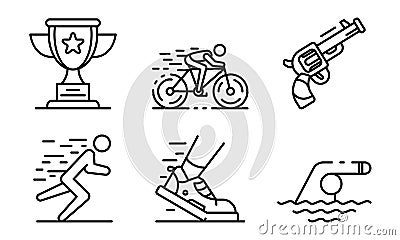 Triathlon icons set, outline style Vector Illustration