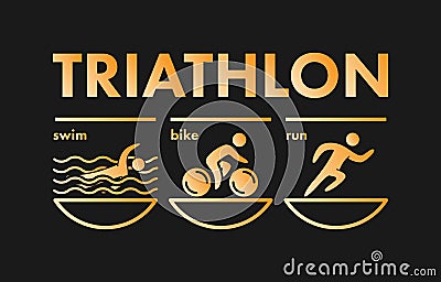 Triathlon logo and icon. Gold figures triathlete Vector Illustration