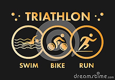 Triathlon logo and icon. Gold figures triathlete Vector Illustration