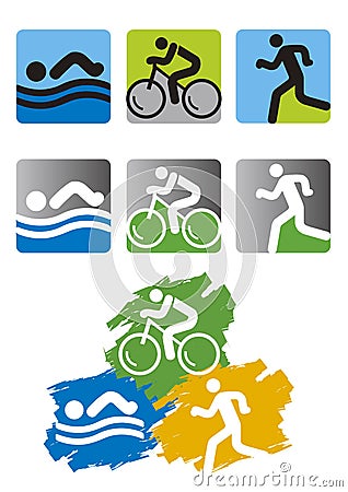 Triathlon race icons. Vector Illustration