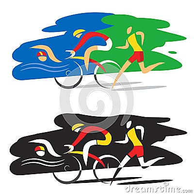 Triathlon race swimmer runner cyclist. Vector Illustration