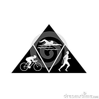 Triathlon Sport Running Swimming and Cycling Triangle Black and White Vector Illustration