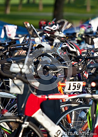 Triathlon Transition Area Stock Photo