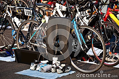 Triathlon Transition Area Stock Photo