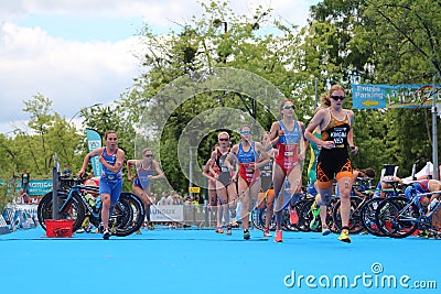 Triathlon triathletes sport healthy exercise cycling running Editorial Stock Photo