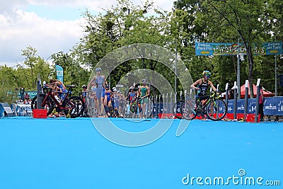 Triathlon triathletes sport healthy exercise running cycling Editorial Stock Photo