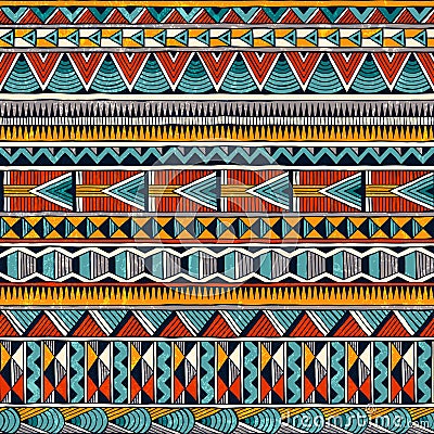 Tribal african ornament in vibrant colours. Seamless abstract vector background. Vector Illustration