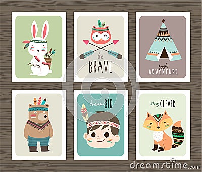 Tribal animals cards Vector Illustration