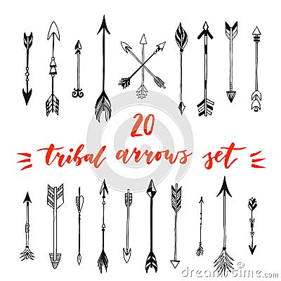 Tribal arrows set. Different native american arrows collection. Decorative vector stylized illustration of booms. Design elements Vector Illustration