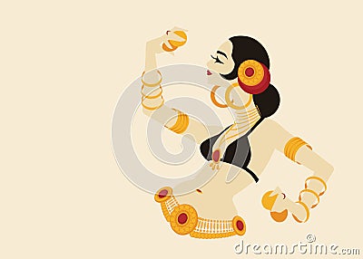 Tribal belly dancer with cymbals holding expressive impressive p Vector Illustration